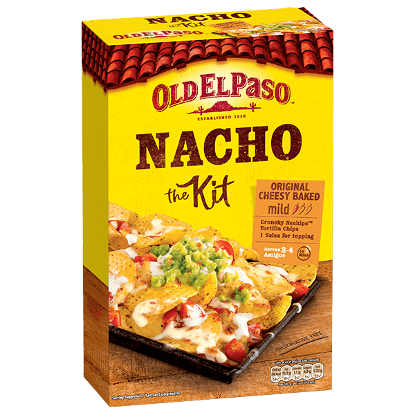 pack of Old El Paso's cheesy baked Nacho kit containing Nachips, tortilla chips & salsa (505g)