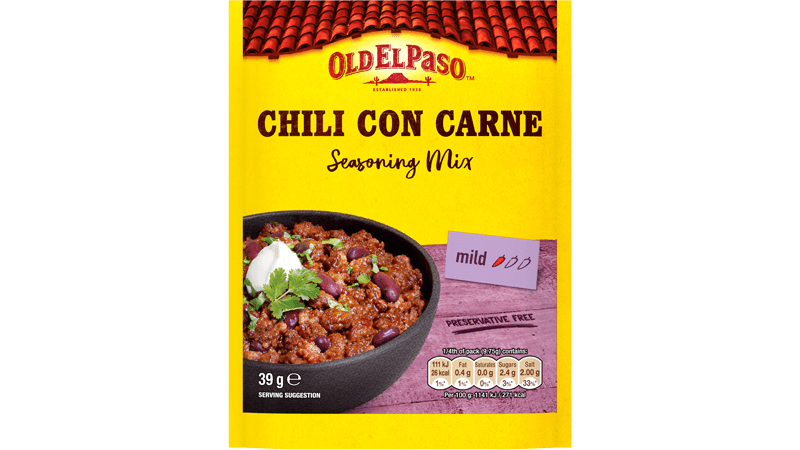 pack of Old El Paso's chili con carne seasoning mix (39g)