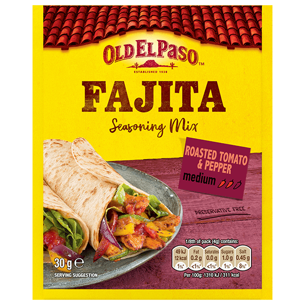 pack of Old El Paso's roasted tomato and pepper fajita spice mix (30g)