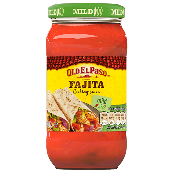 glass jar of Old El Paso's mild Fajita cooking sauce (340g)