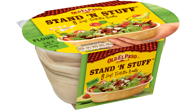 pack of Old El Paso's pk Stand N Stuff flour tortilla boats